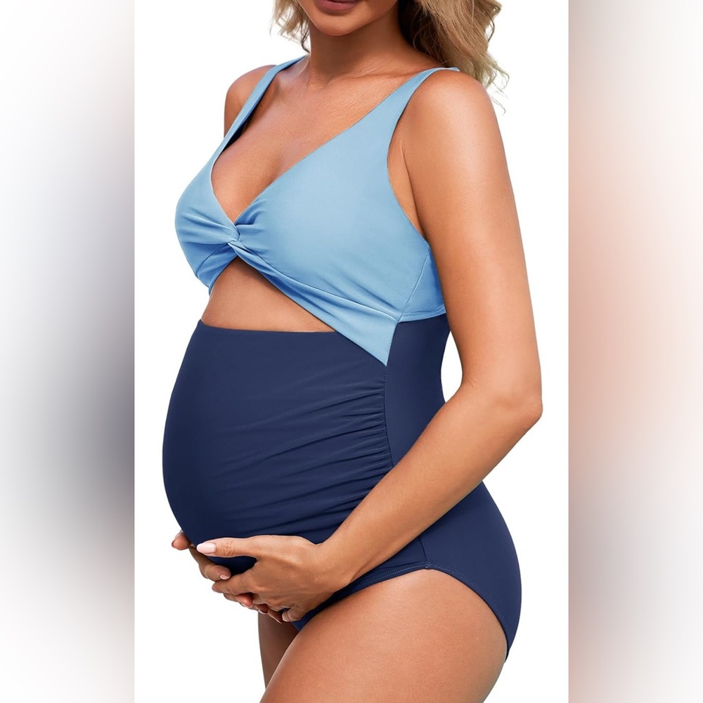 NEW Blue Maternity Two-Tone Cutout Swimsuit